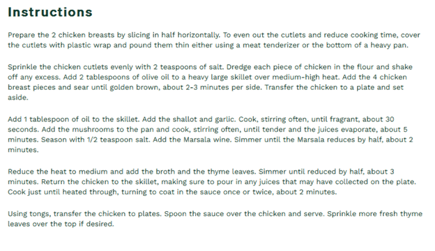 A screenshot of a recipe

Description automatically generated